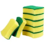 Premium Yellow Foam Scrubber with Heavy-Duty Green Scouring Pad for Kitchen Cleaning